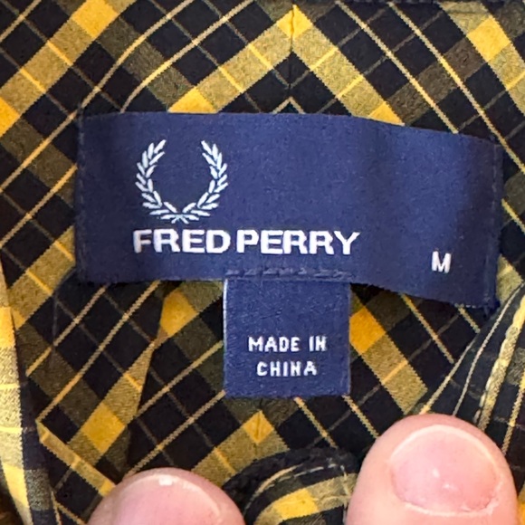 Men's Black and Yellow Plaid Fred Perry Button Up. - Picture 3 of 5